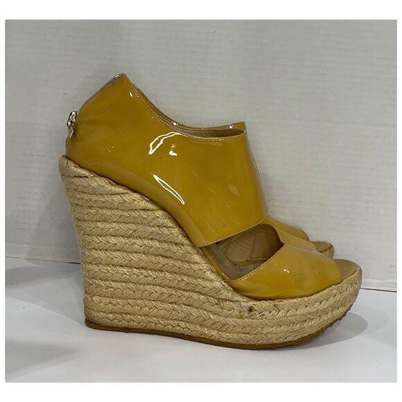 Auth Jimmy Choo Patent Leather Platform Espadrille Wedge Heels Sz US 9.5/EU 40 - Picture 1 of 9